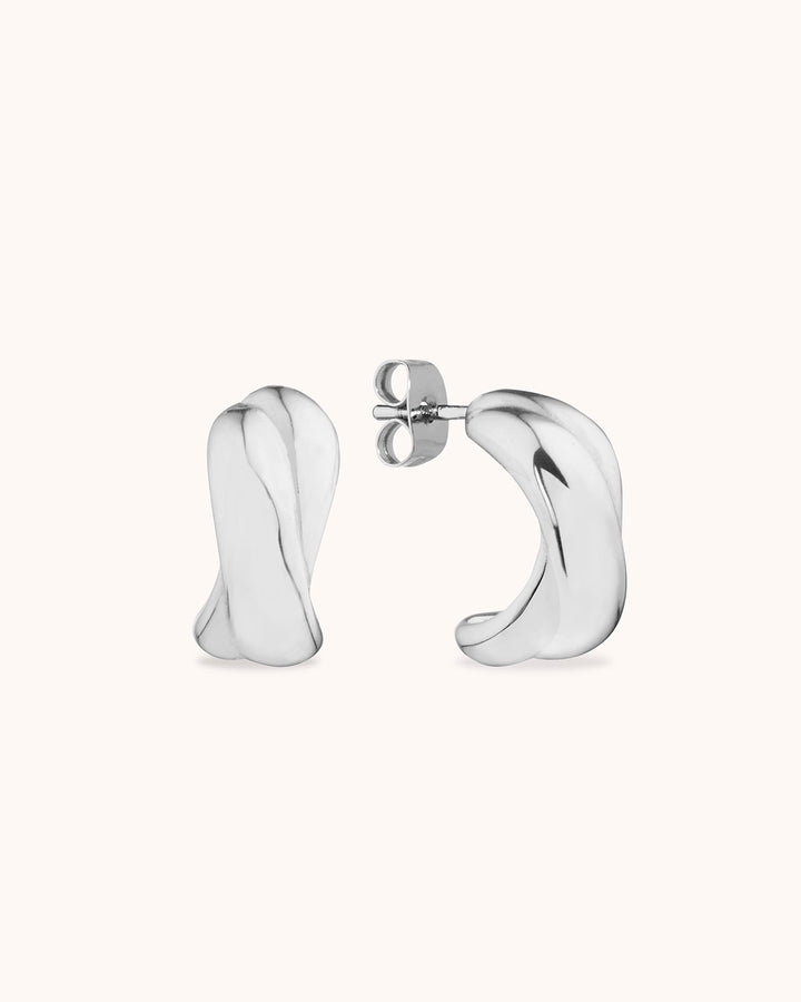 Waterproof Small Crossover Hoops in Silver