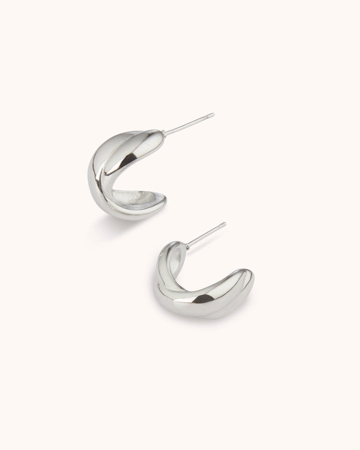 Waterproof Small Crossover Hoops in Silver
