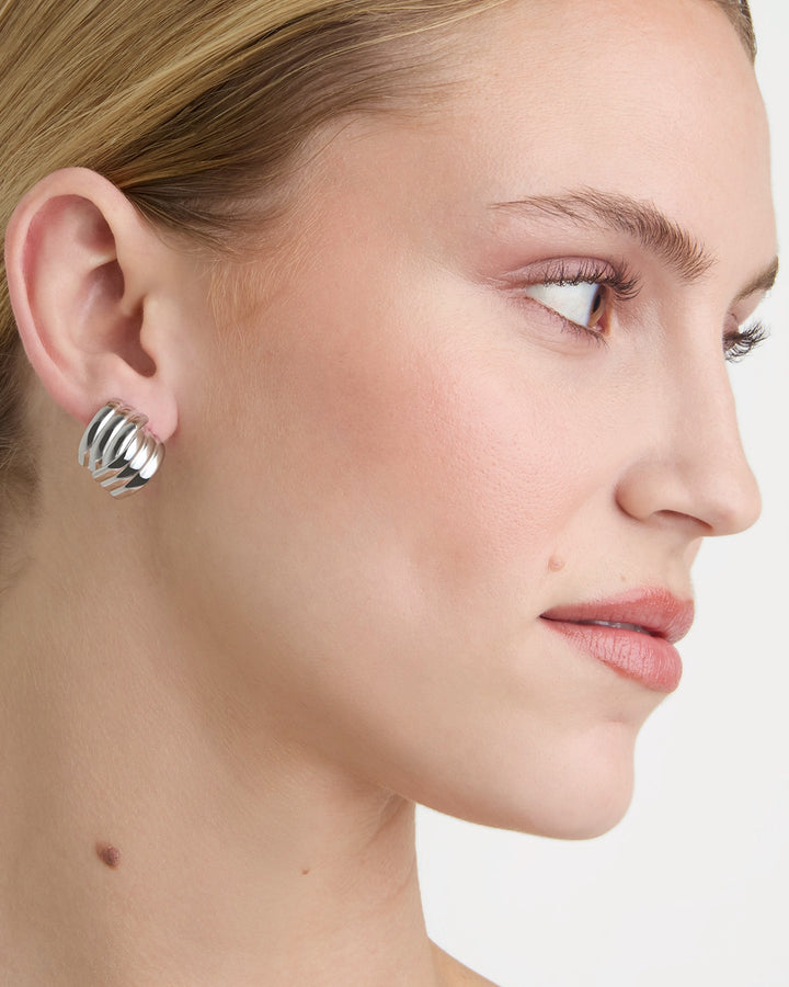 Waterproof Small Crossover Layered Earrings in Silver