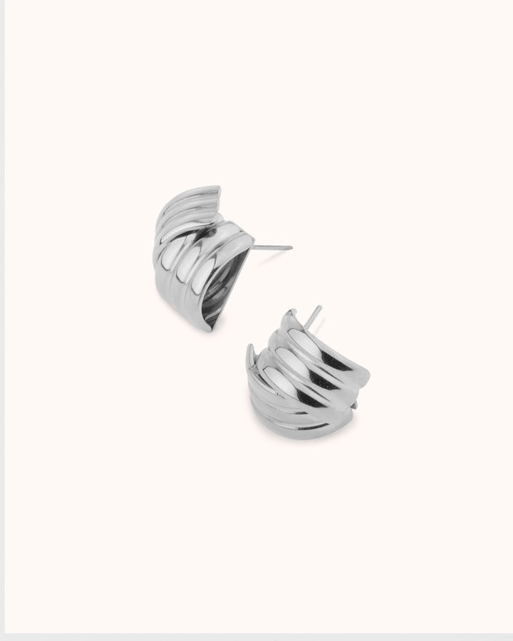 Waterproof Small Crossover Layered Earrings in Silver