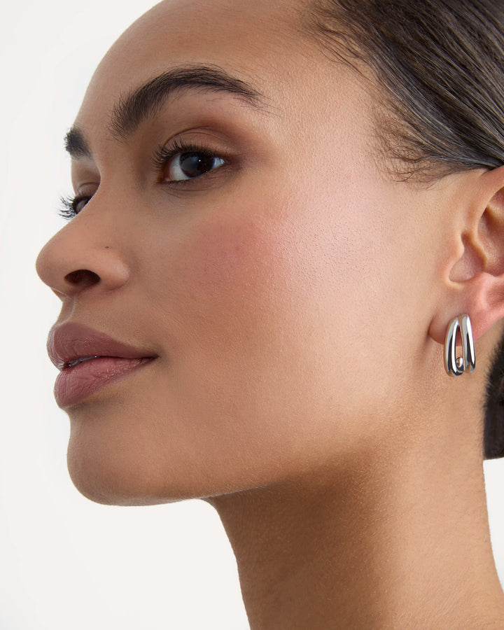Waterproof Double-Lined Stud Earrings in Silver