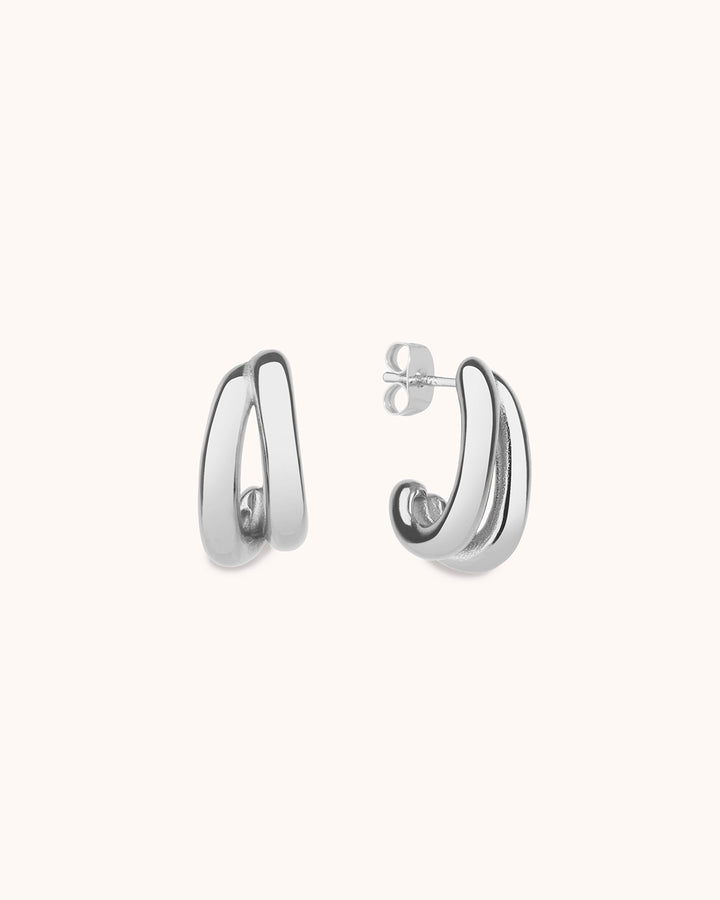 Waterproof Double-Lined Stud Earrings in Silver
