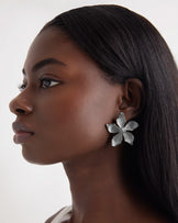 Waterproof Textured Flower Statement Earrings in Silver
