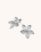 Waterproof Textured Flower Statement Earrings in Silver