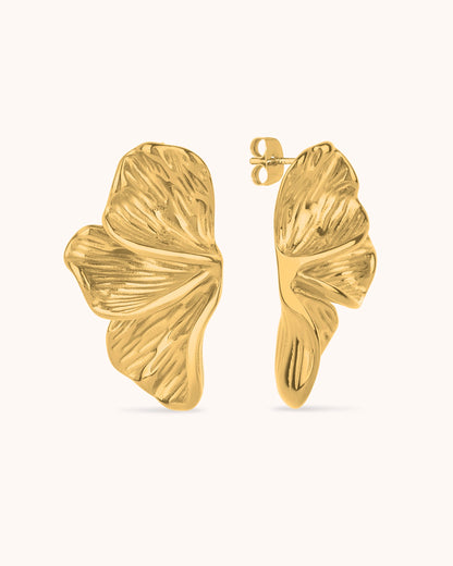 Waterproof Textured Half-Flower Earrings in Gold