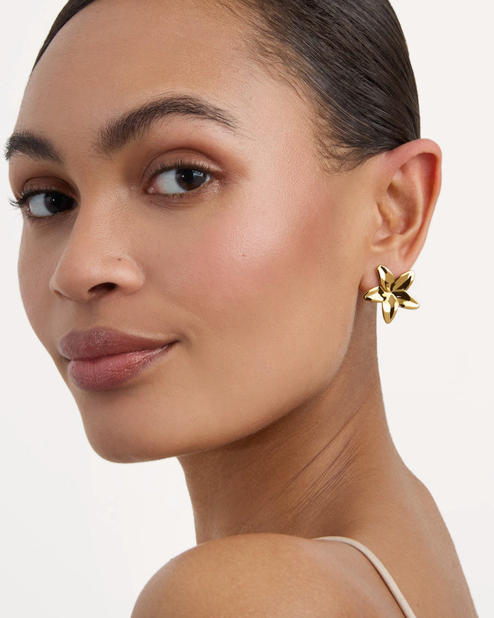 Waterproof Small Flower Stud Earrings in Gold