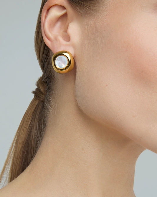 Mother of Pearl Statement Studs in Gold