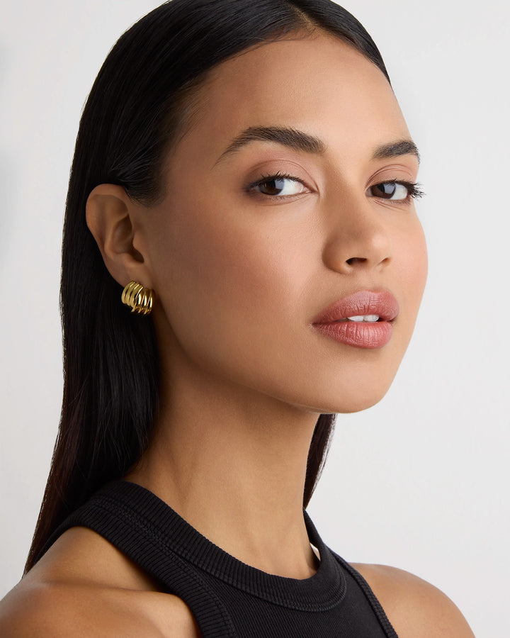 Waterproof Small Crossover Layered Earrings in Gold