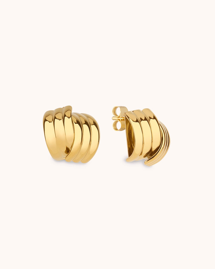 Waterproof Small Crossover Layered Earrings in Gold