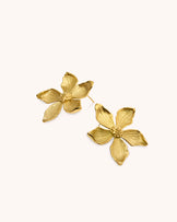 Waterproof Textured Flower Statement Earrings in Gold