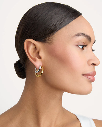 Waterproof Mixed Metal Double Hoops