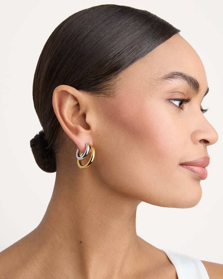 Waterproof Mixed Metal Double Hoops