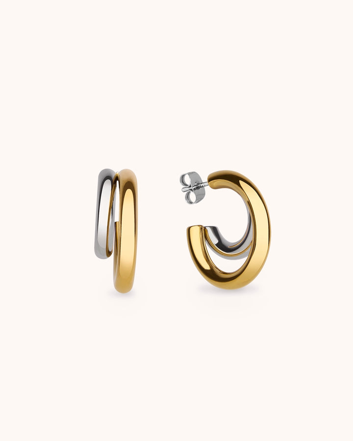 Waterproof Mixed Metal Double Hoops