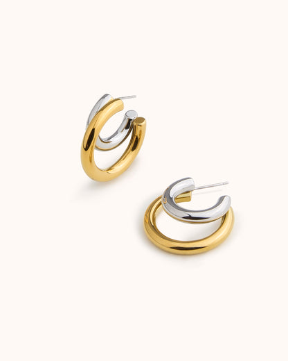 Waterproof Mixed Metal Double Hoops