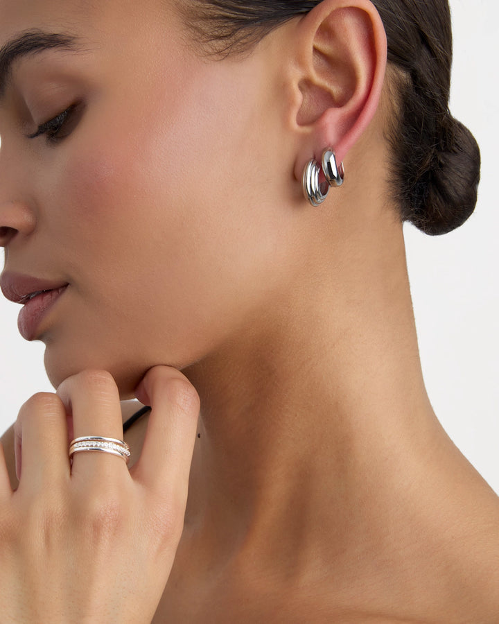 Smooth & Layered Hoop Earrings in Silver