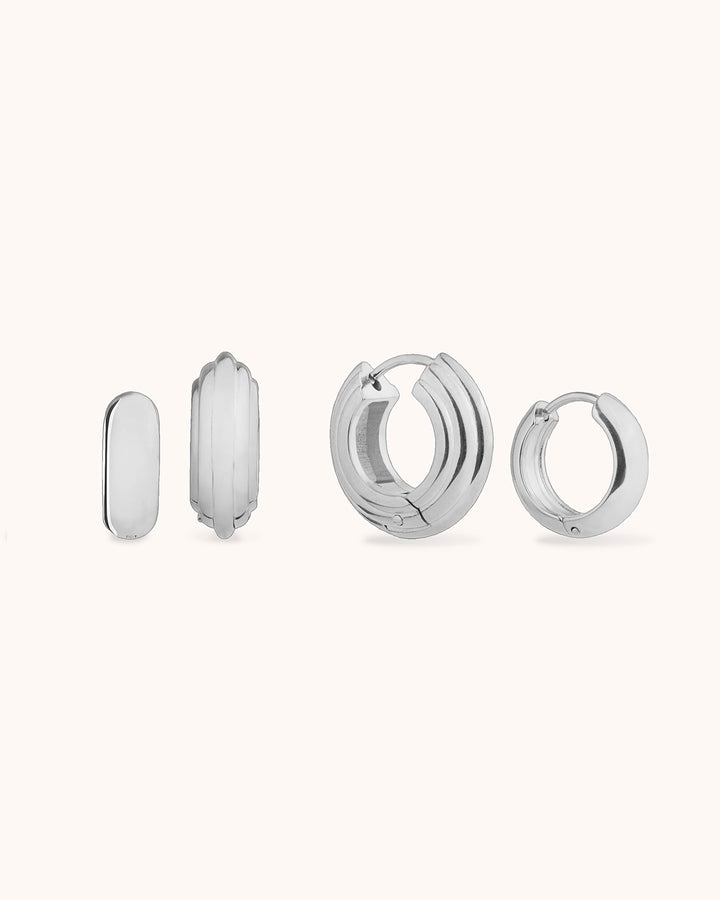 Smooth & Layered Hoop Earrings in Silver