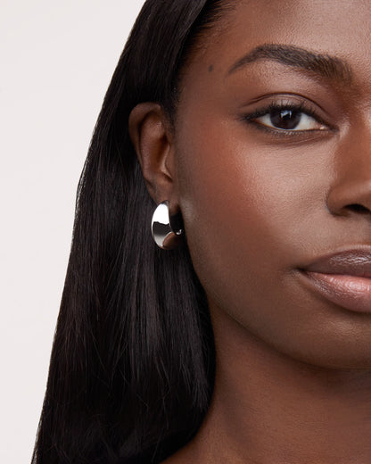 Waterproof Medium Edged Hoops in Silver