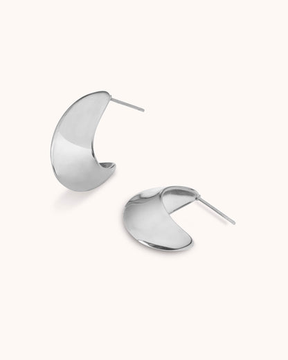 Waterproof Medium Edged Hoops in Silver