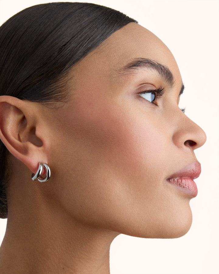 Illusion Thick Hoop Earrings in Silver