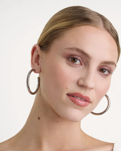 Large Thick Hoop Earrings in Silver