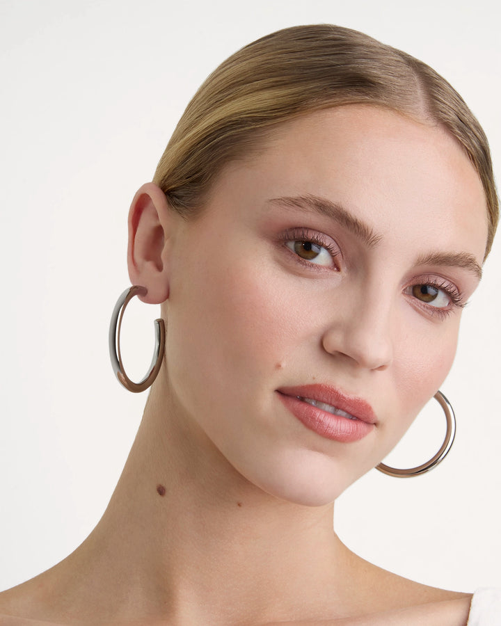 Large Thick Hoop Earrings in Silver