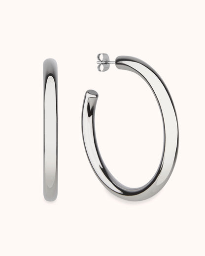 Large Thick Hoop Earrings in Silver