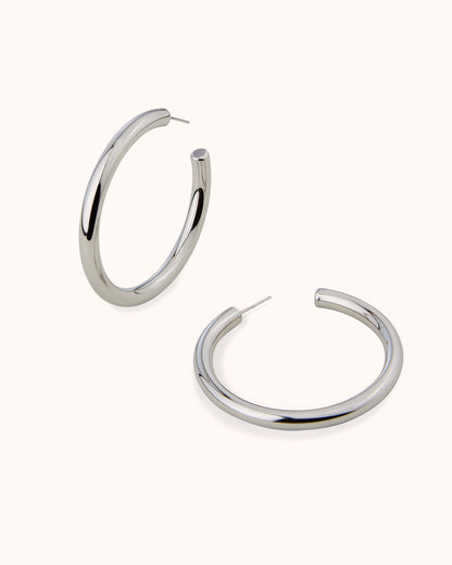 Large Thick Hoop Earrings in Silver