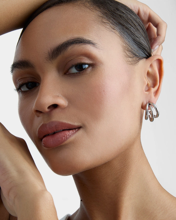 Illusion Chunky Hoop Earrings in Silver
