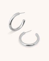 Medium Round Hoop Earrings in Silver