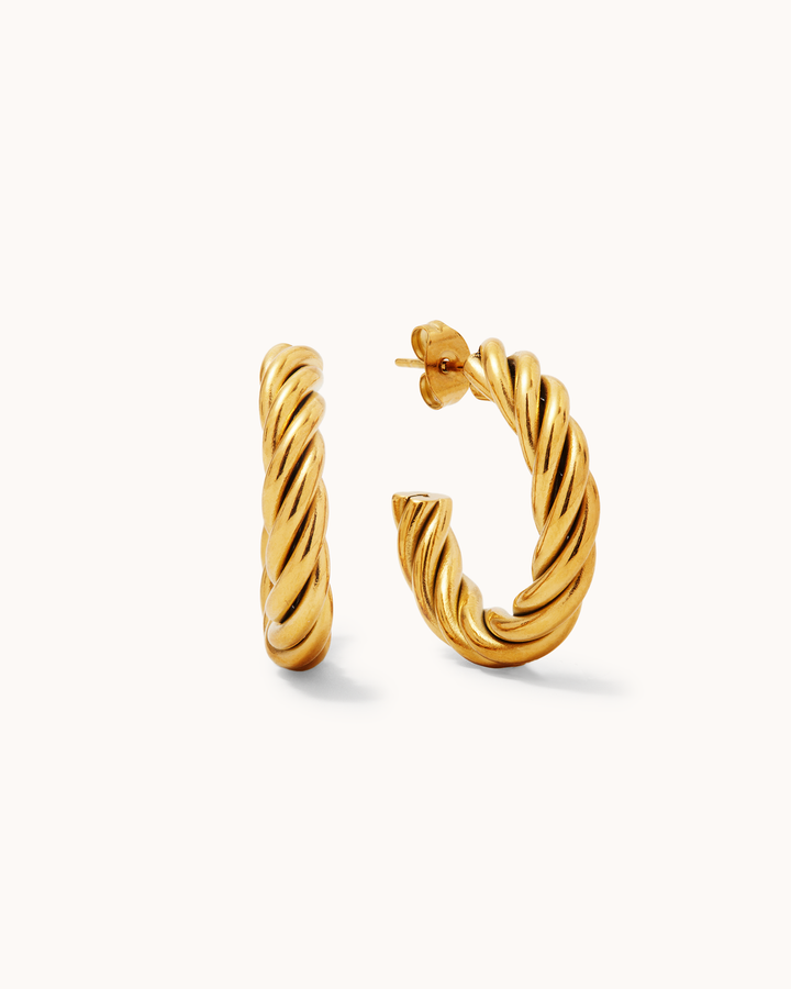 Waterproof Thick Twisted Hoop Earrings in Gold