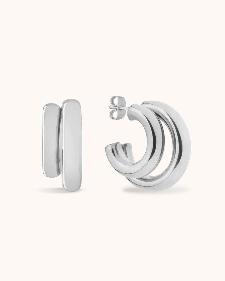 Double Hoop Earrings in Silver