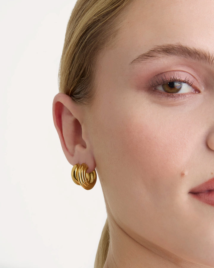 Smooth & Layered Hoop Earrings Pack in Gold
