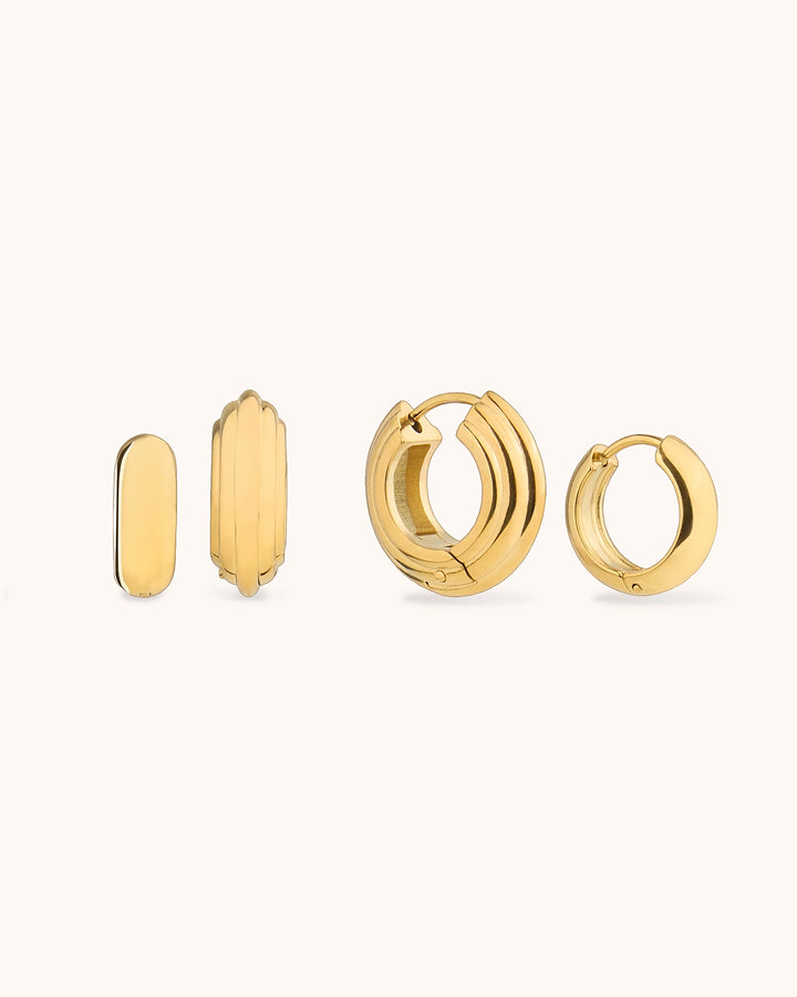 Smooth & Layered Hoop Earrings Pack in Gold