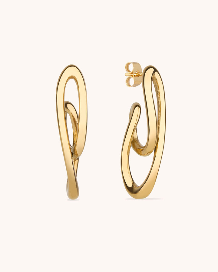 Waterproof Long Wavy Round Hoop Earrings in Gold