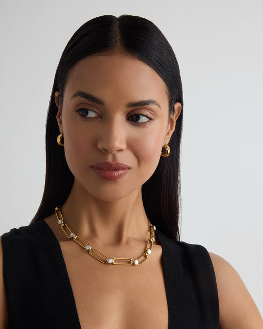 Waterproof Pearl Chunky Chain Necklace in Gold