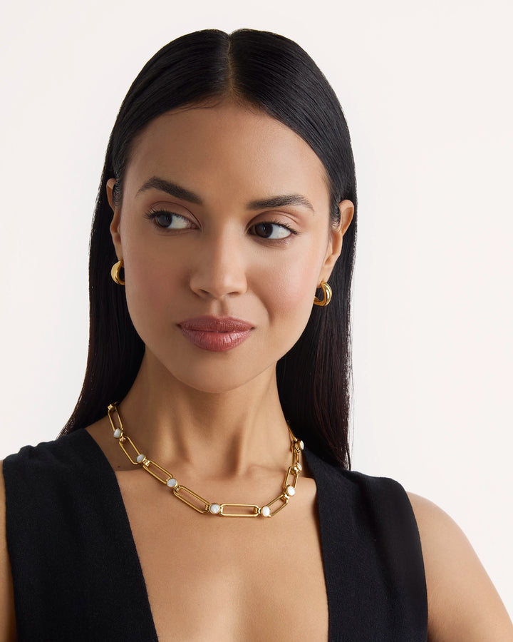 Waterproof Pearl Chunky Chain Necklace in Gold