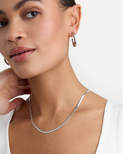 Waterproof Slinky Long Chain Necklace in Silver