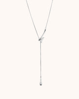 Waterproof Long Swirl Drop Lariat Necklace in Silver