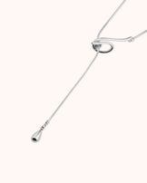 Waterproof Long Swirl Drop Lariat Necklace in Silver