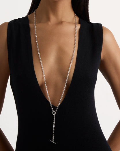 Waterproof Spaced Chain Y-Necklace in Silver