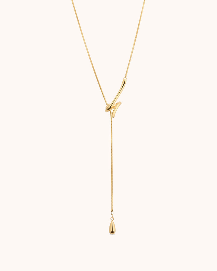 Waterproof Long Swirl Drop Lariat Necklace in Gold