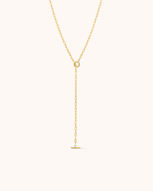 Waterproof Spaced Chain Y-Necklace in Gold