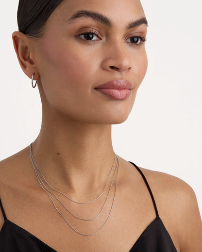 Waterproof Crystal Long Thin Triple Layer Necklace in Silver