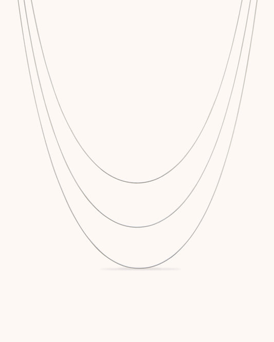 Waterproof Crystal Long Thin Triple Layer Necklace in Silver