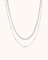 Waterproof Double Layered Station Necklace in Silver