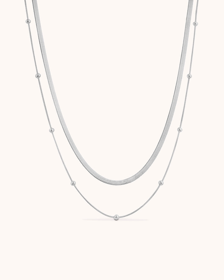 Waterproof Double Layered Station Necklace in Silver