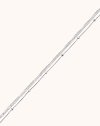 Waterproof Double Layered Station Necklace in Silver