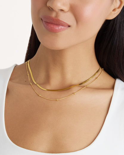 Waterproof Double Layered Station Necklace in Gold