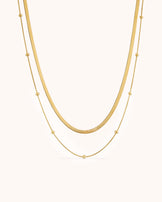 Waterproof Double Layered Station Necklace in Gold