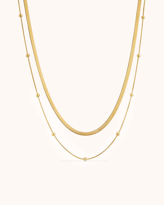 Waterproof Double Layered Station Necklace in Gold